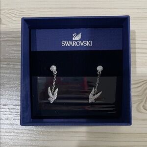 Swarovski Silver Crystal Wing Drop Dangle Earrings - Authentic